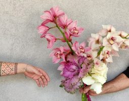 אוסף פרחים מינימליסטי עם זוג ענפי סחלב צימבידיום